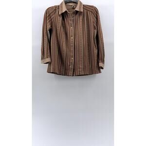 WEIDE Women's Vintage Brown Printed Button-Up Long Sleeve Top SZ S